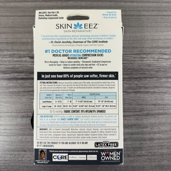 Skineez Medical Grade Hydrating Compression Socks Black Mild 10-15 mmHg  L/XL - Picture 3 of 4